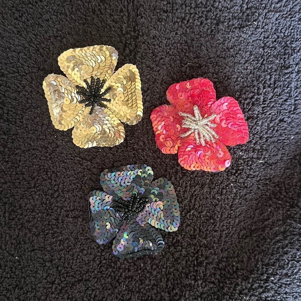 Kathleen Kirkwood Sequined Flower Brooch Pins Set of 3–Fashion Jewelry Accessory